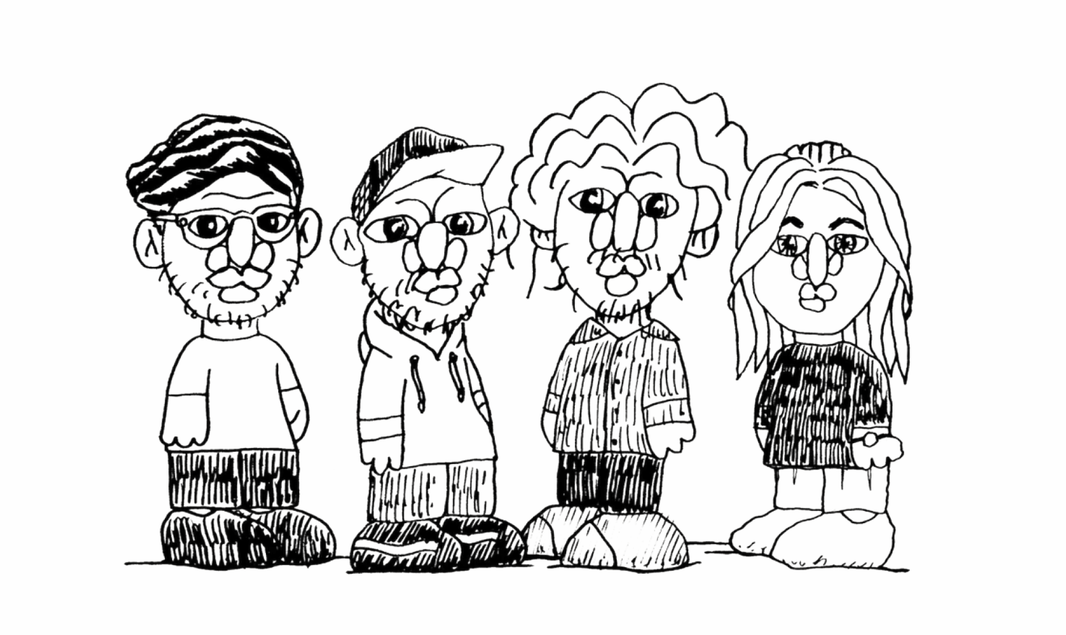 Simplified drawings of the main founders of PlantPaper, Scott, Josh, Lee and Deeva
